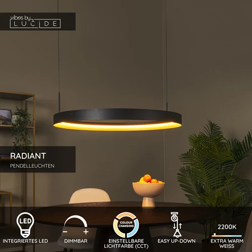 Lucide RADIANT - Pendelleuchten - LED Dim. - CCT - 1x60W 2200K/3000K - Schwarz - Vibes - USP